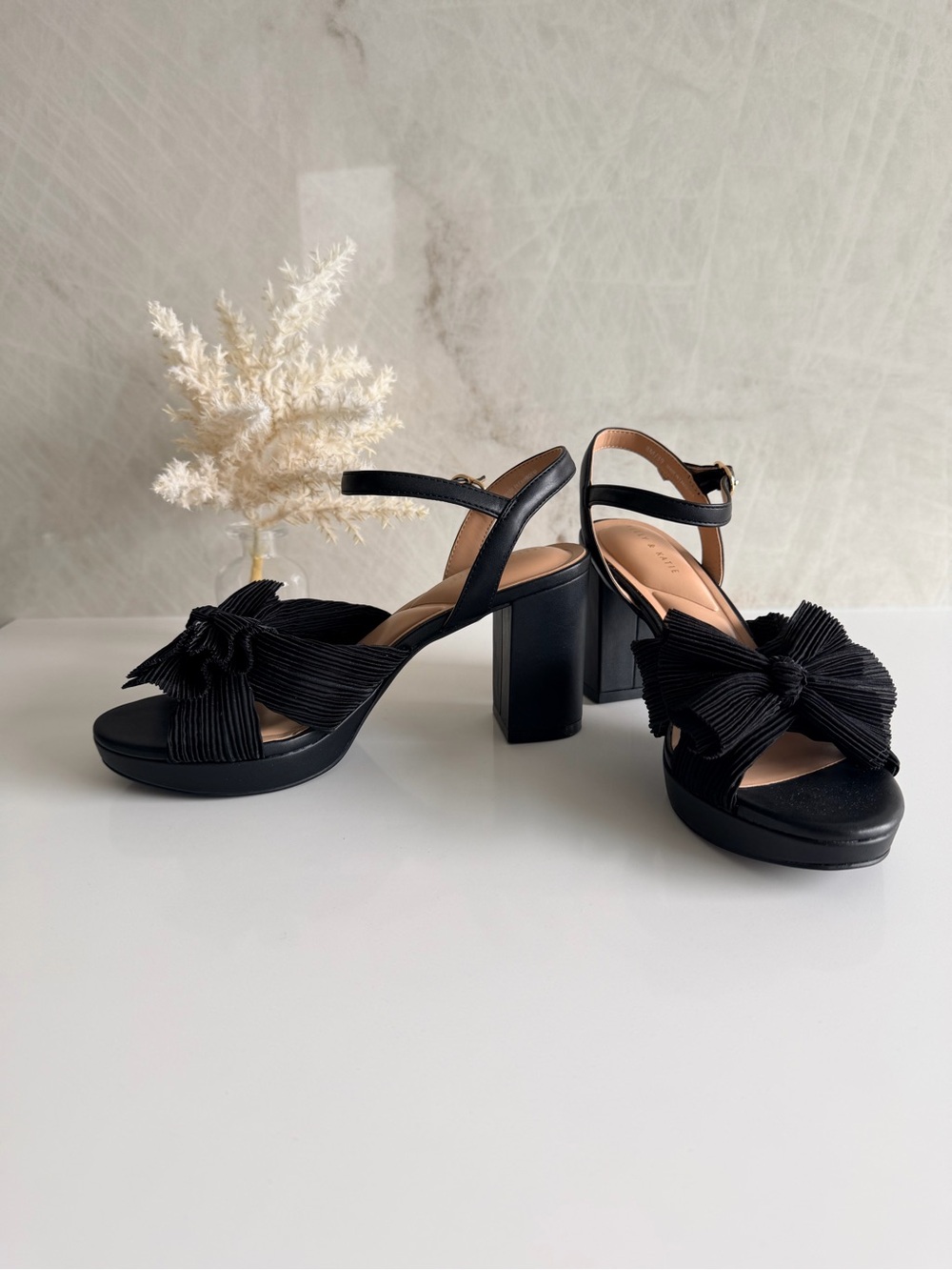 Kelly & Katie Black Bow Block Heel Sandals